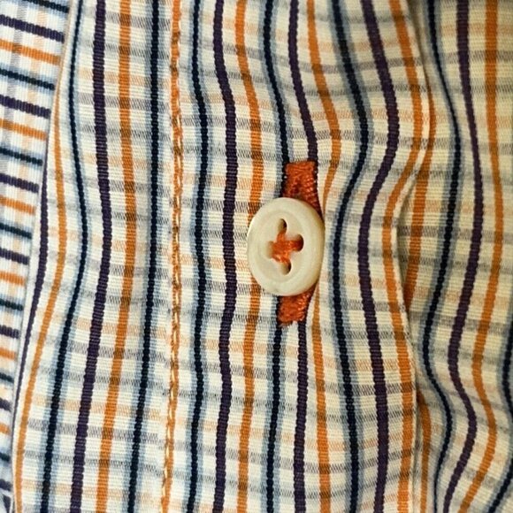 J.McLaughlin Shirt Mens Large Slim Fit Button Up Plaid Blue Orange 100% Cotton - Picture 6 of 13